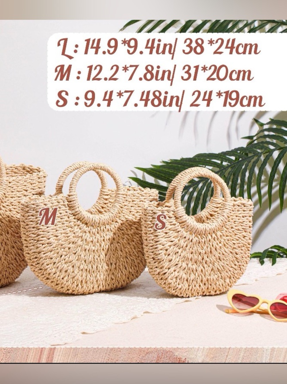 Cream Woven Straw Circle Handle Tote Medium